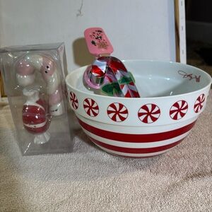 2025 Holly Dolly Parton DG Christmas Lot Of 4 Peppermint Bowl, Spatula, Shakers